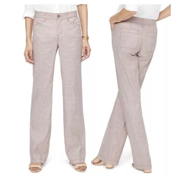 NWT Women Plus Size 14W NYDJ Tan Stripe Linen & Cotton Blend Trouser Pants NEW - Picture 6 of 11